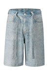 Men's Washed Rhinestone Denim Bermuda Shorts